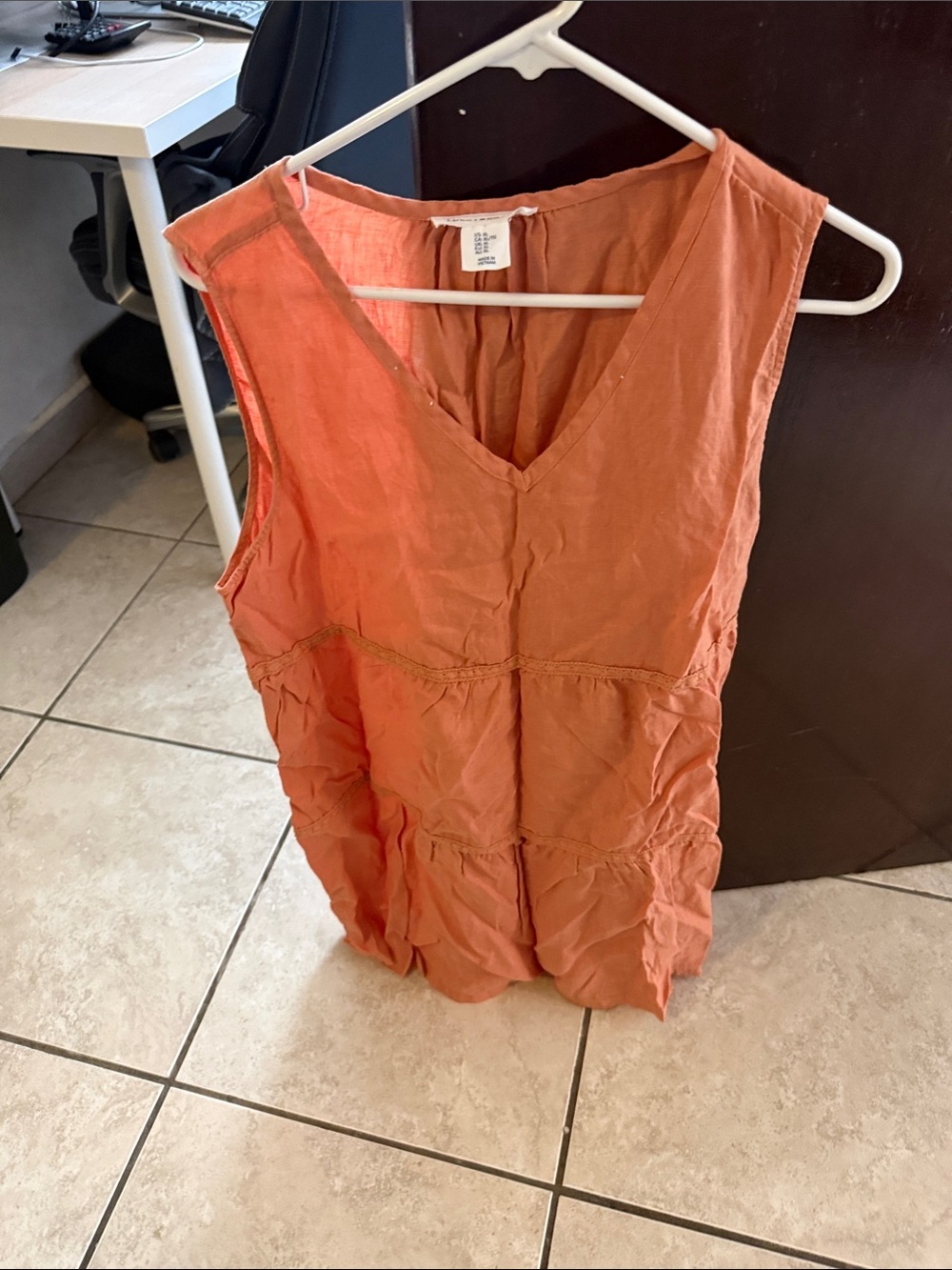 Lucky Brand Sleeveless V-Neck Tiered Tunic in Coral Orange